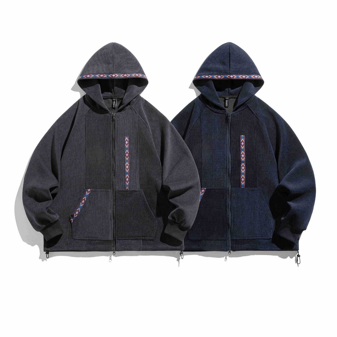 Unisex Oversize Hooded Zip Jacket made of ribbed French Terry with decorative tape Mune Fashion