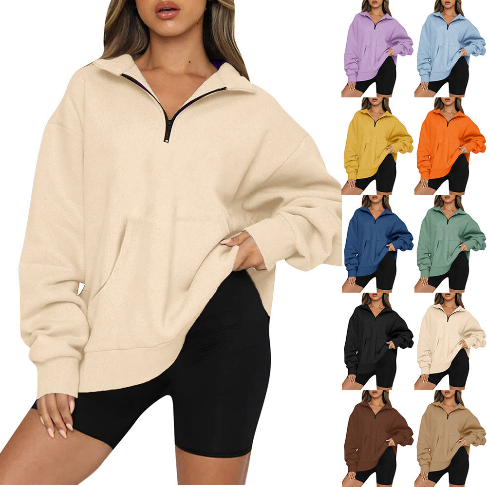 Women nan Oversize-Halfzip-Hoodie with kangaroo pocket and extended hem Mune Fashion