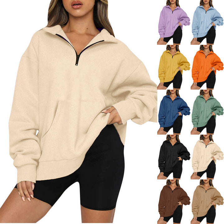 Women nan Oversize-Halfzip-Hoodie with kangaroo pocket and extended hem Mune Fashion