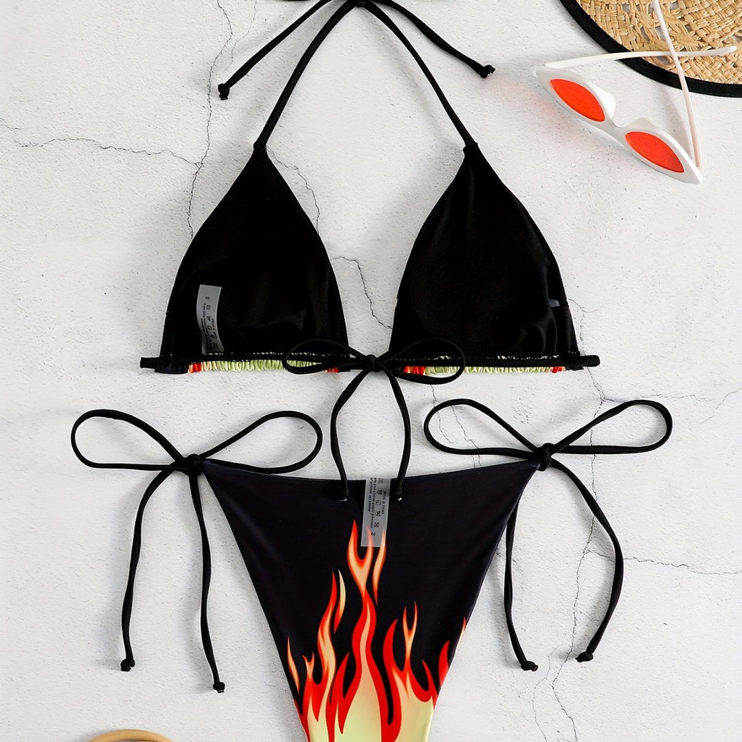 Women's Triangle Bikini with Fiery Motif Mune Fashion