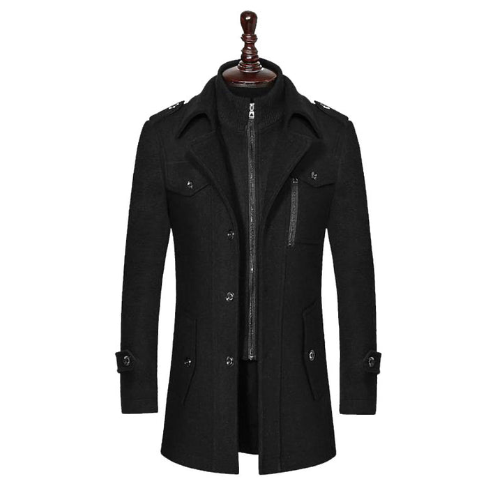Men's coat made of wool blend with integrated zip inner layer and epaulets Mune Fashion