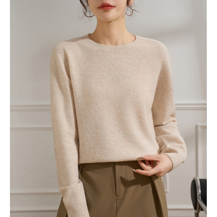 Women's Fine Crew Neck Sweater made of Cashmere Blend with Ribbed Cuffs Mune Fashion