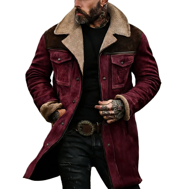 Men's pilot jacket made of suede look with teddy fur lining and lapel collar Mune Fashion