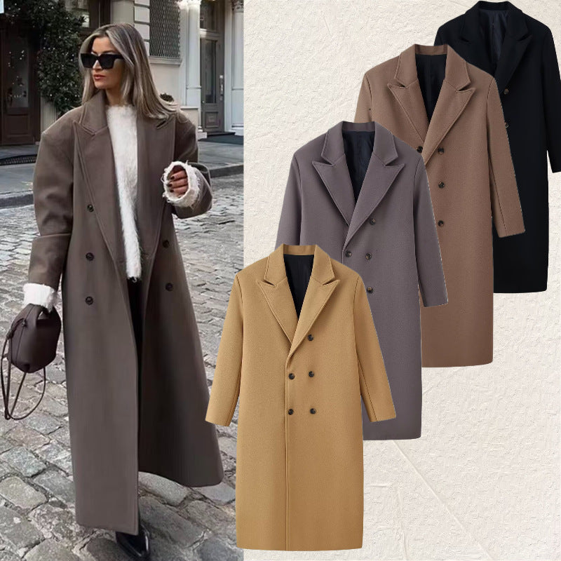 Men's Double-Breasted Long Coat with Narrow Lapels and Straight Cut Mune Fashion
