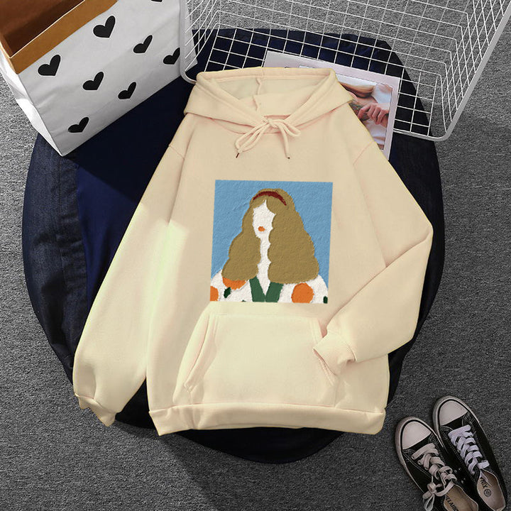 Women's hoodie with artistic chenille embroidery in portrait style and kangaroo pocket Mune Fashion