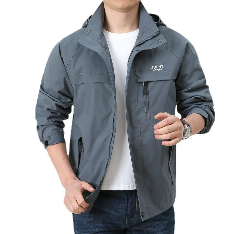 Men's Lightweight Softshell Utility Jacket with Hood, Windproof Shell and Multiple Pockets Mune Fashion