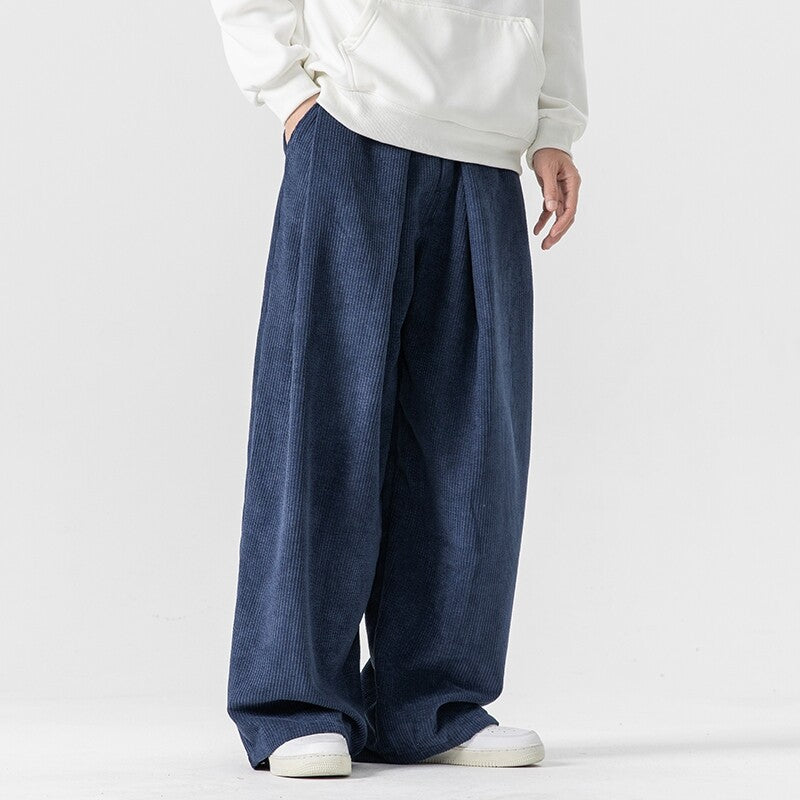 Men's Wide Cord Pants with Pleats and Relaxed Silhouette Mune Fashion
