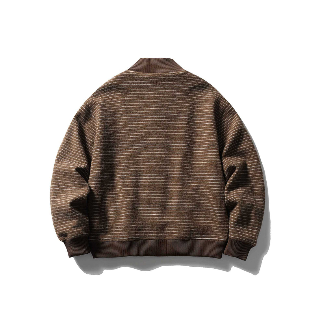 Men's Striped Blouson in Boxy Cut with Ribbed Collar and Button Front Mune Fashion