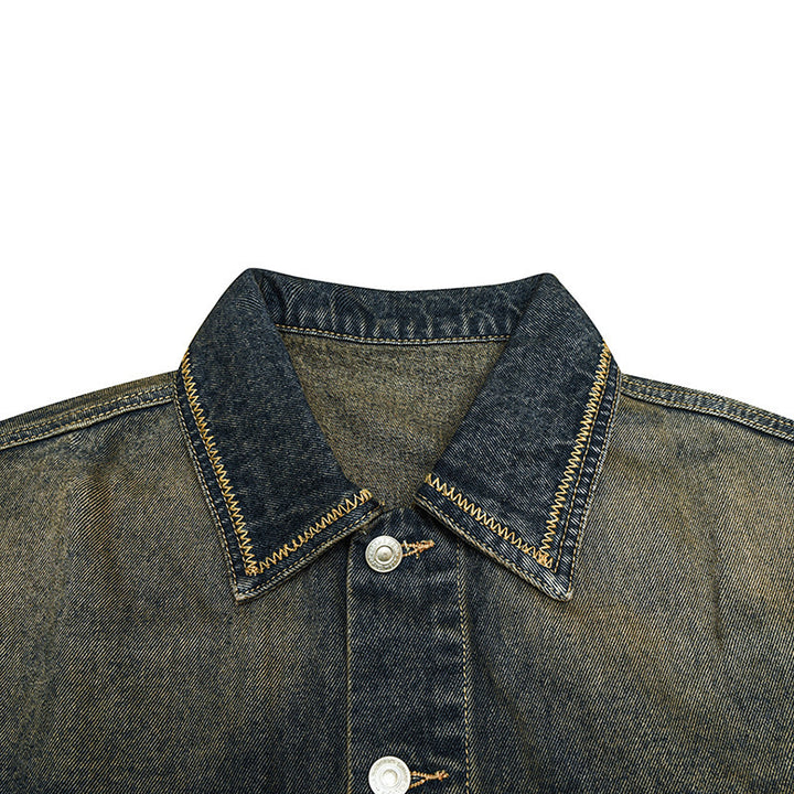 Unisex Oversized Jeans Jacket with Vintage-Washed Effect and Chest Pockets Mune Fashion