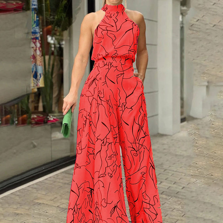 Women's Elegant Longline Jumpsuit with Stand Collar, Balloon Sleeves and Side Pockets