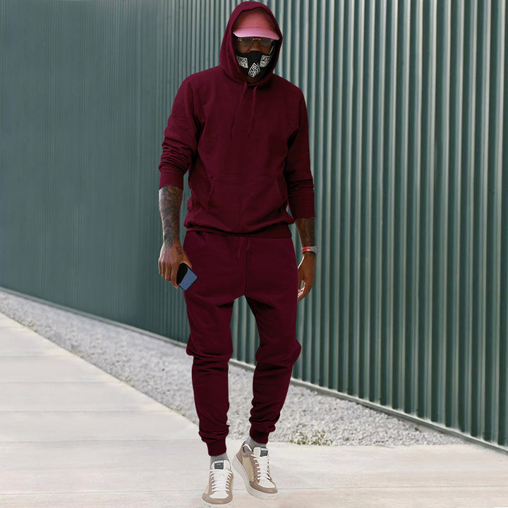 Men's casual hoodie and jogging set made of French Terry with kangaroo pocket, ribbed cuffs, and elastic drawstring waistband Mune Fashion