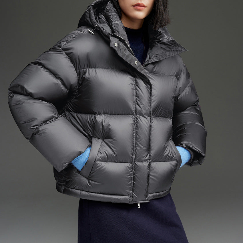 Women Short Boxy Quilted Down Jacket with Hood Mune Fashion