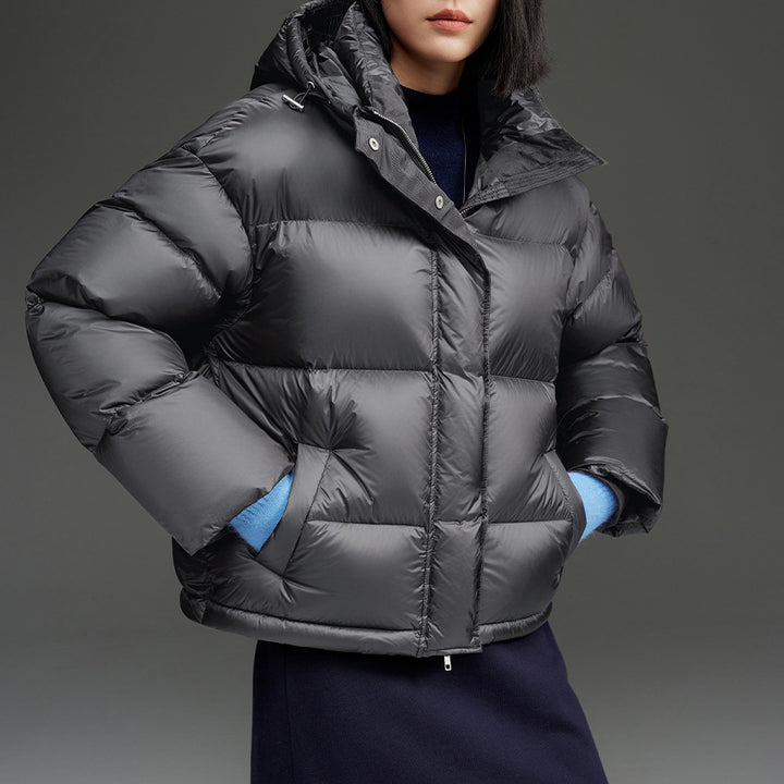 Women Short Boxy Quilted Down Jacket with Hood Mune Fashion