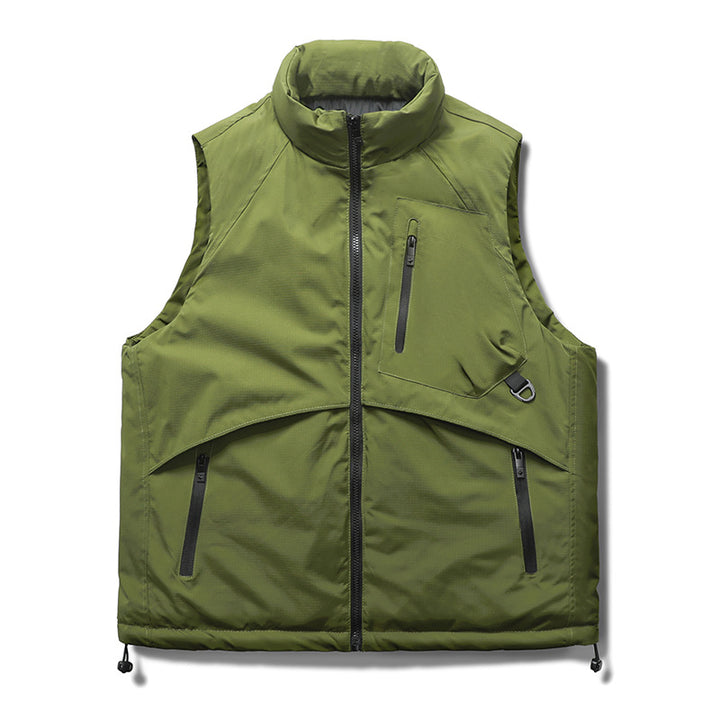 Men's Padded Utility Vest with Stand Collar, Zipper Pockets & Drawstring Mune Fashion