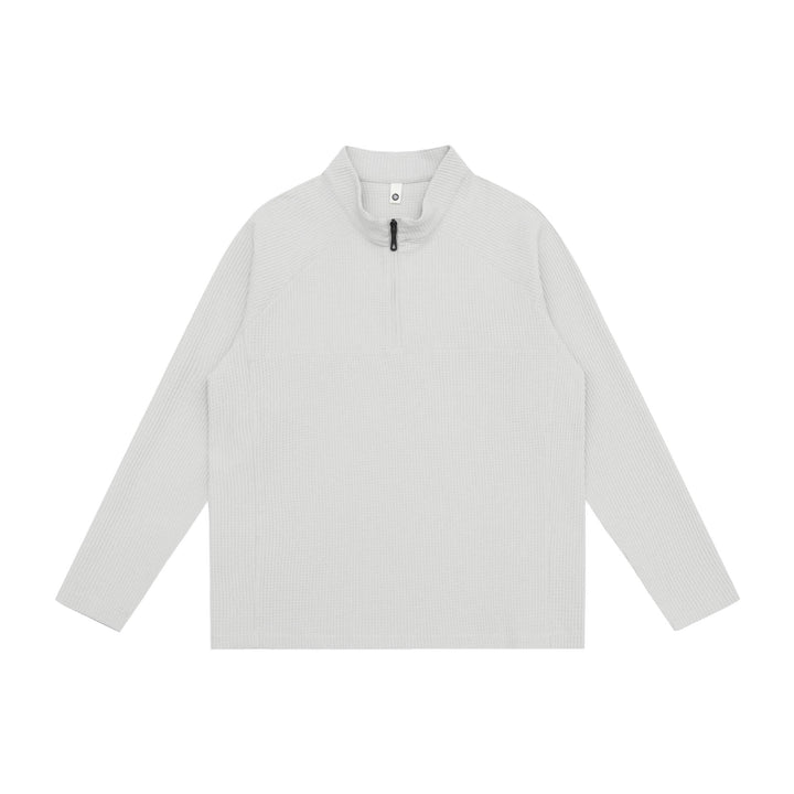 Unisex Waffle Knit Half-Zip Pullover with Troyer Collar and Raglan Sleeves Mune Fashion