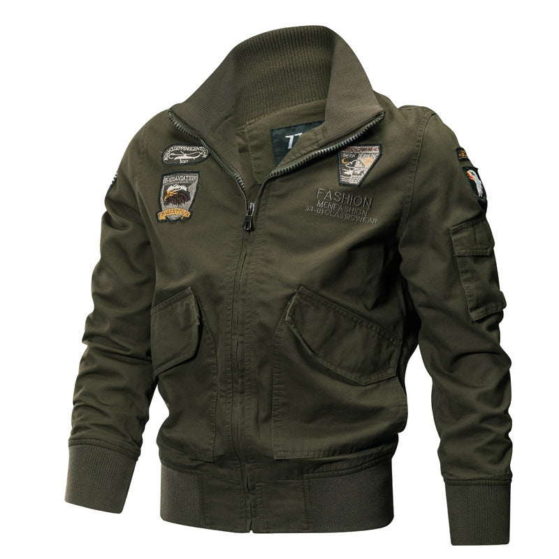 Men's lightweight utility bomber jacket with embroidered badges and pockets Mune Fashion