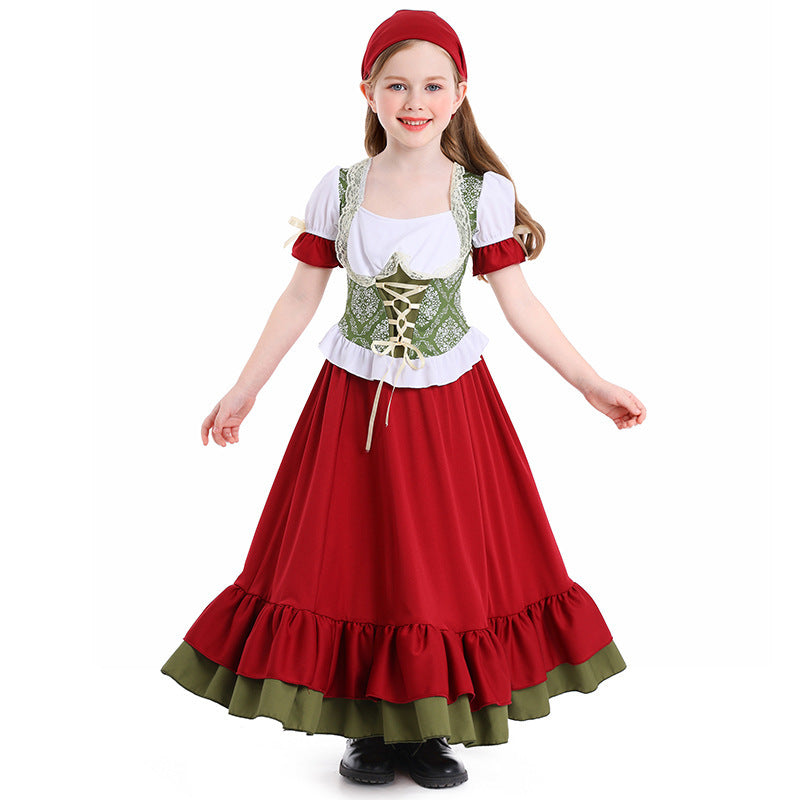 Women's traditional costume dirndl set with laced bodice and full tiered skirt Mune Fashion