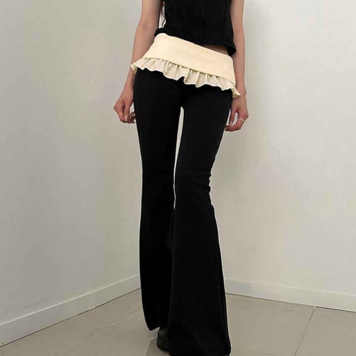 Women's tailored high-waist flared pants with decorative tape, belt loops, and flared leg Mune Fashion