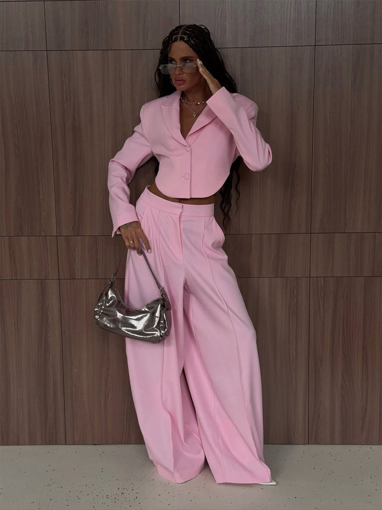 Women Elegant Cropped Blazer and Palazzo Pants Set Mune Fashion