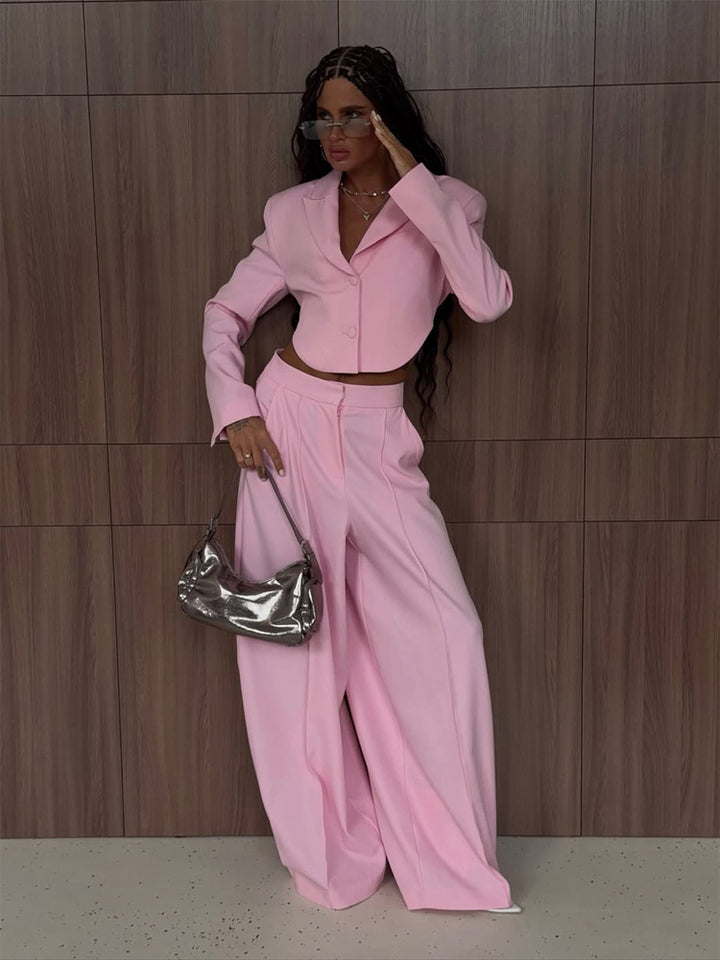 Women Elegant Cropped Blazer and Palazzo Pants Set Mune Fashion