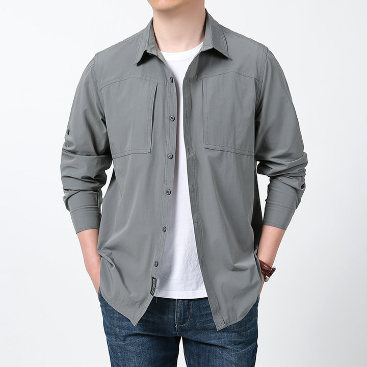 Men's breathable trekking shirt with UV protection, patch chest pockets and roll-up sleeves Mune Fashion