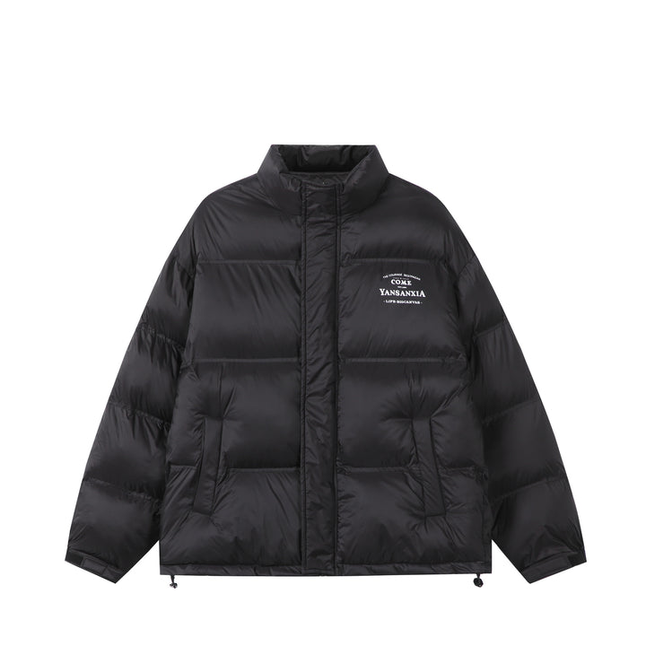 Unisex Short padded oversized jacket with high standing collar and logo print Mune Fashion