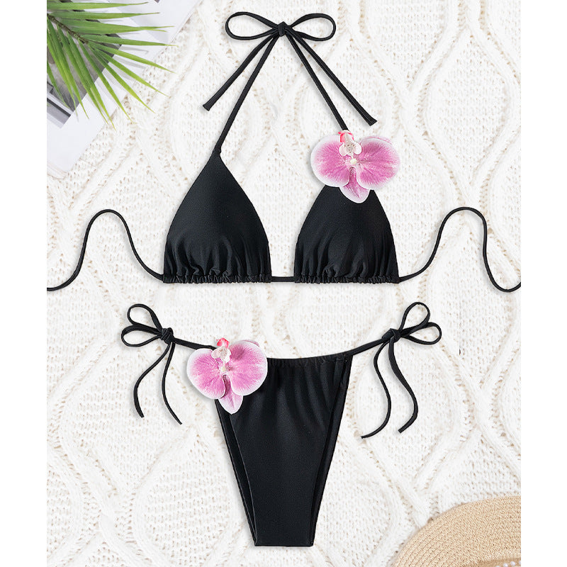 Women's Triangle Bikini with Decorative Orchid Details Mune Fashion
