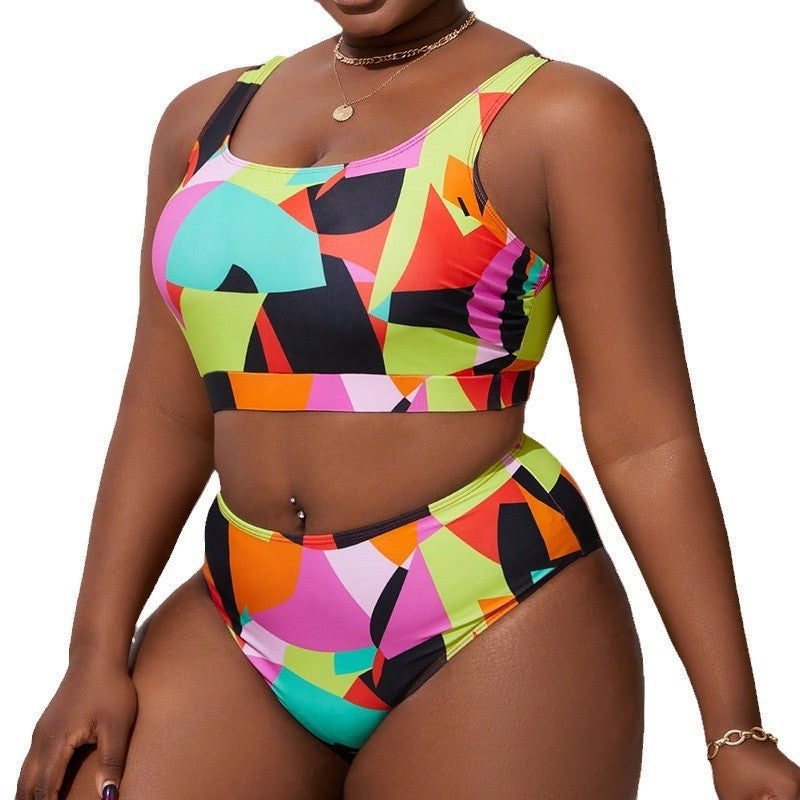 Women's Bicolor Bikini Set with High Waist and Sporty Top Mune Fashion