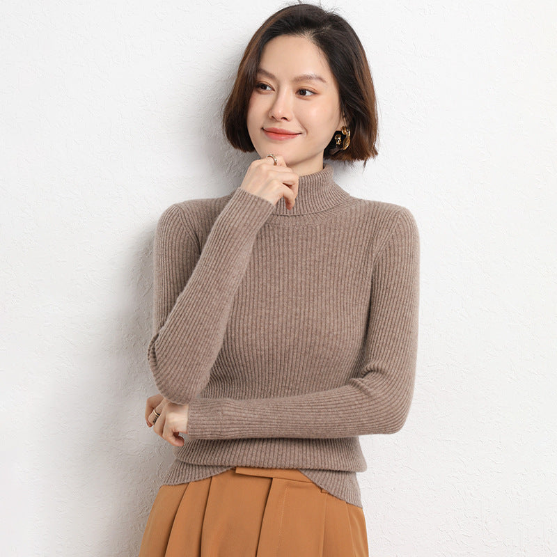Women's Tailored Fine Knit Turtleneck Sweater with Fine Ribbed Texture and Cashmere Look Mune Fashion