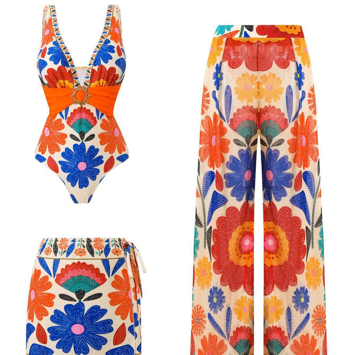 Women's Multi-Piece Swimsuit Set with Floral Patterns Mune Fashion