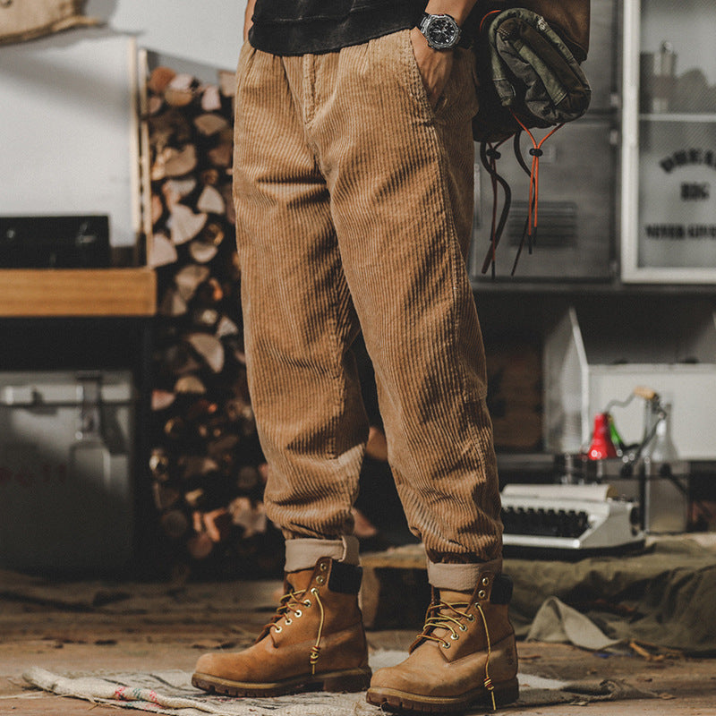 Men's Relaxed-Fit Fine Cord Pants with Elastic Waistband, Cord Structure and Cuffed Hem Mune Fashion