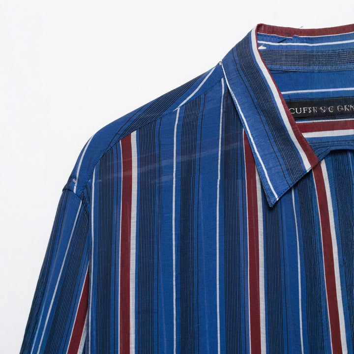 Women Oversize Shirt with Vertical Stripes and Chest Pocket Mune Fashion