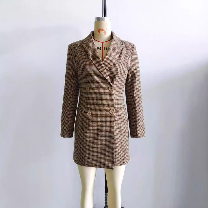 Women's tailored double-breasted coat in Glencheck look with lapel collar Mune Fashion