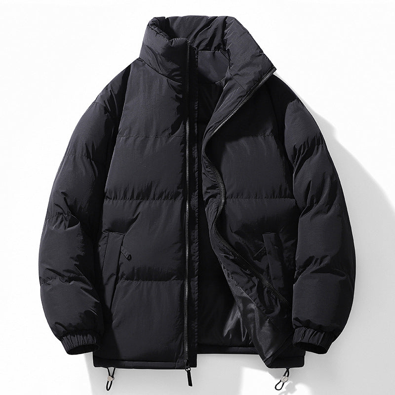 Men's Padded Quilted Jacket with High Collar, Drawstring Hem and Contrast Panel Mune Fashion
