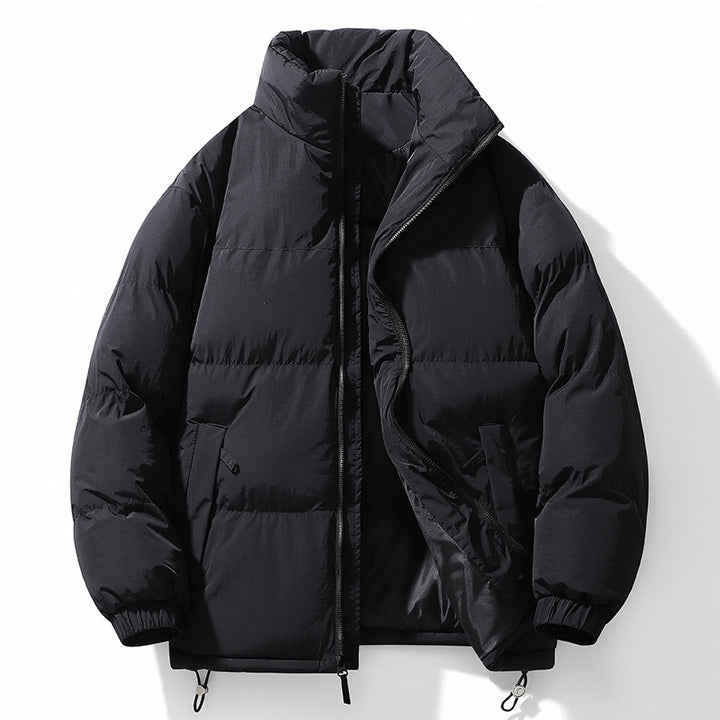 Men's Padded Quilted Jacket with High Collar, Drawstring Hem and Contrast Panel Mune Fashion