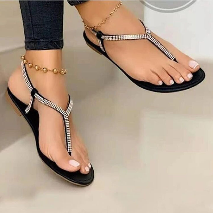 Ladies Flat Toe Separator Sandals with T-Strap and Rhinestone Embellishment Mune Fashion