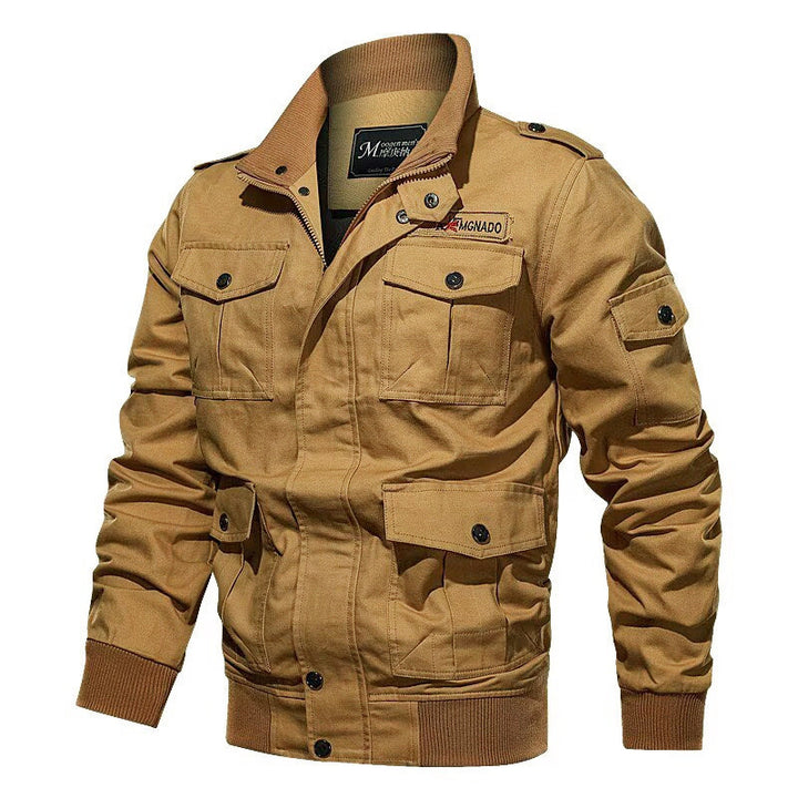 Men's field jacket in military style with multiple pockets and knit collar Mune Fashion