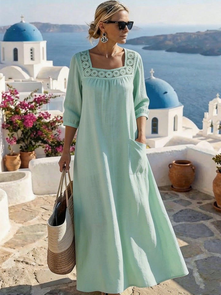 Ladies max dress with elegant round neckline and practical pockets Mune Fashion