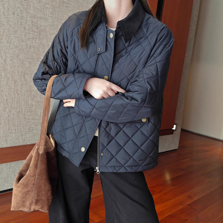 Ladies Quilted Jacket with High Collar Mune Fashion