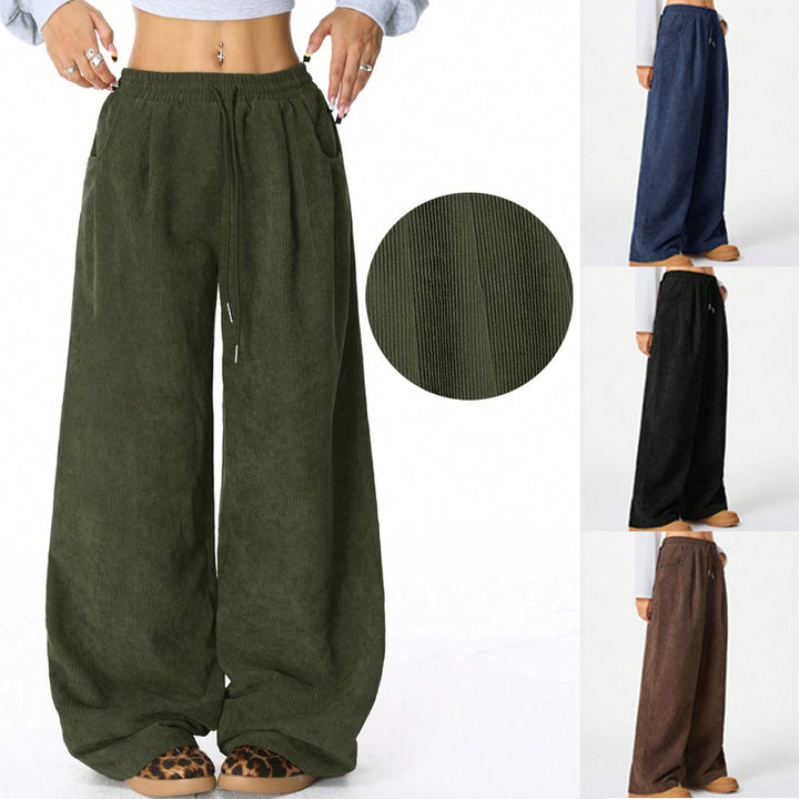 Ladies Wide Cord Trousers made of Fine Cord with High Elastic Waistband Mune Fashion
