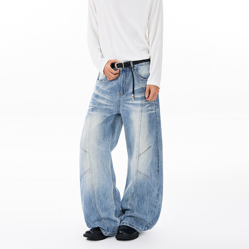 Unisex Extravagant wide Denim palazzo pants with dropped crotch and striking panel seams Mune Fashion