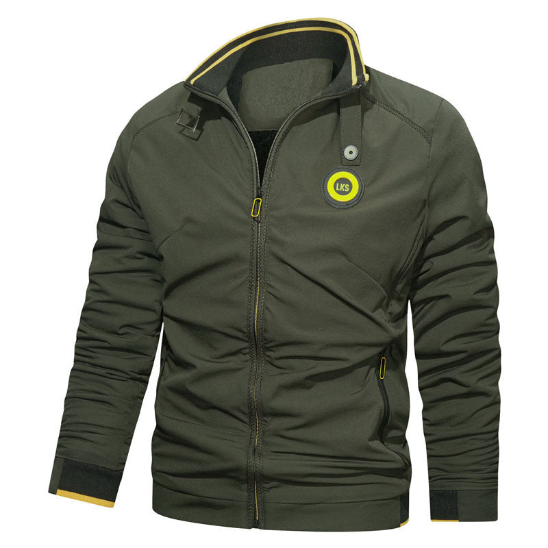 Men's Slim Fit Urban Stand Collar Blouson with Zipper, Contrasted Cuffs and Decorative Applications Mune Fashion