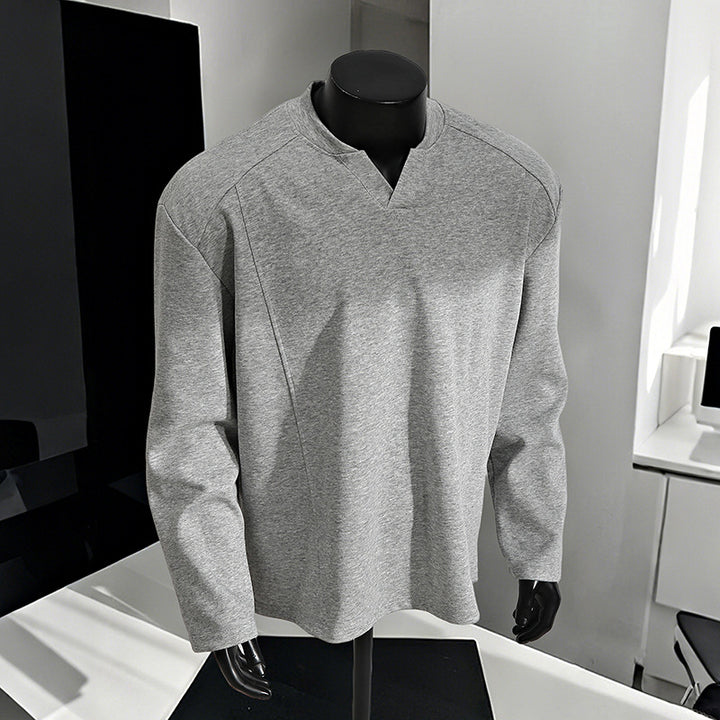 Men's Oversize Long Sleeve Shirt with V Notch Collar, minimalist cut and soft cotton blend Mune Fashion