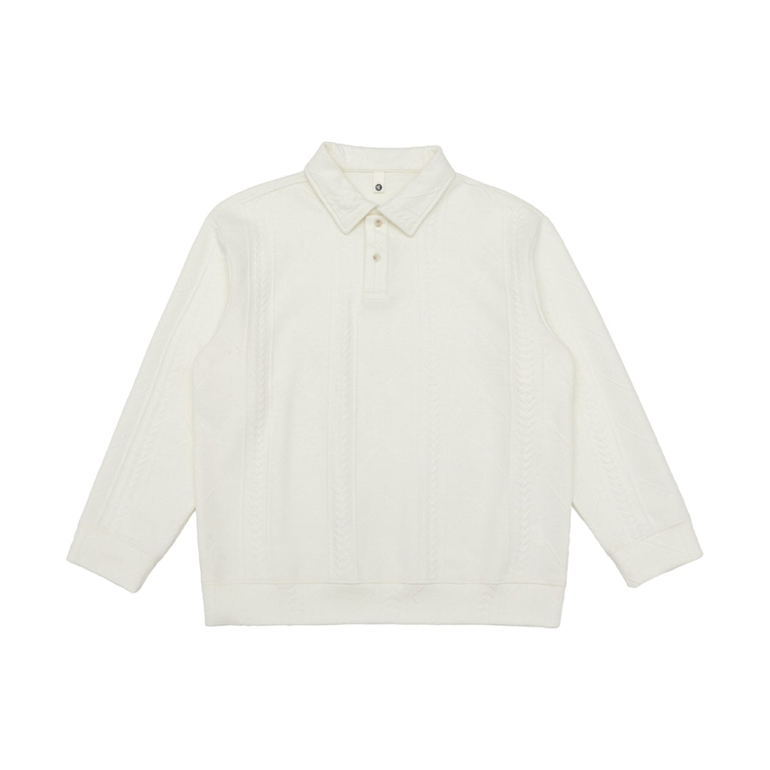 Unisex Structured Polo Sweater with Shirt Collar and Cable Knit Pattern Mune Fashion