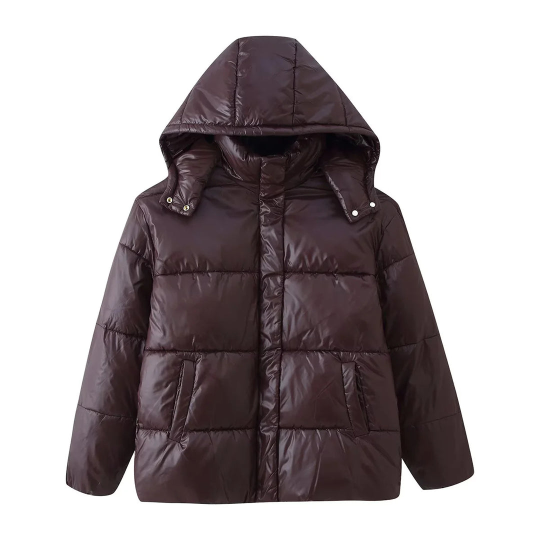 Ladies nan padded hoodie with voluminous hood, concealed front placket and patch side pockets Mune Fashion
