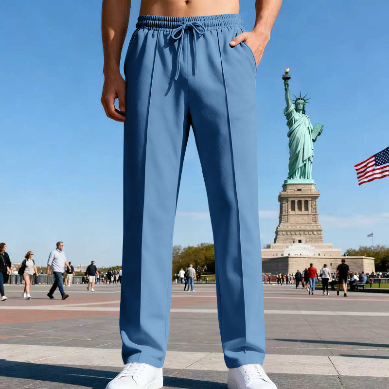 Men's Wide Travel Lounge Pants with Crease, Elastic Drawstring and Side Insert Pockets Mune Fashion