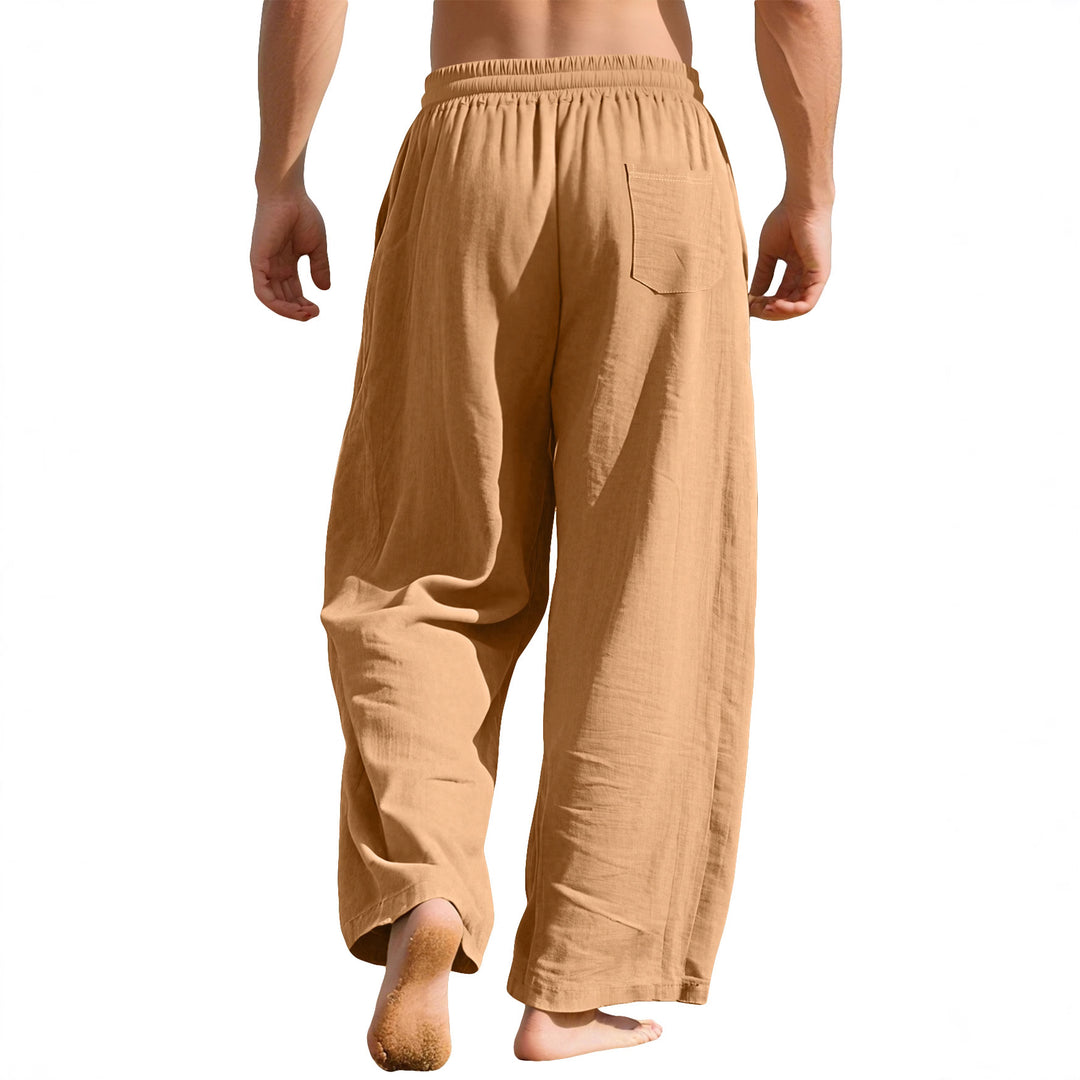 Men's lightweight linen lounge pants with elastic waistband and side pockets Mune Fashion
