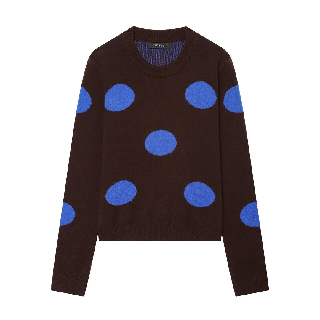 Women's fine knit round neck pullover with oversized dot pattern Mune Fashion