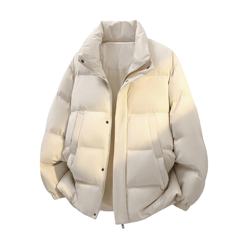 Men's Short Cut Oversized Puffer with Stand-Up Collar, Snap Placket and Concealed Zipper Mune Fashion