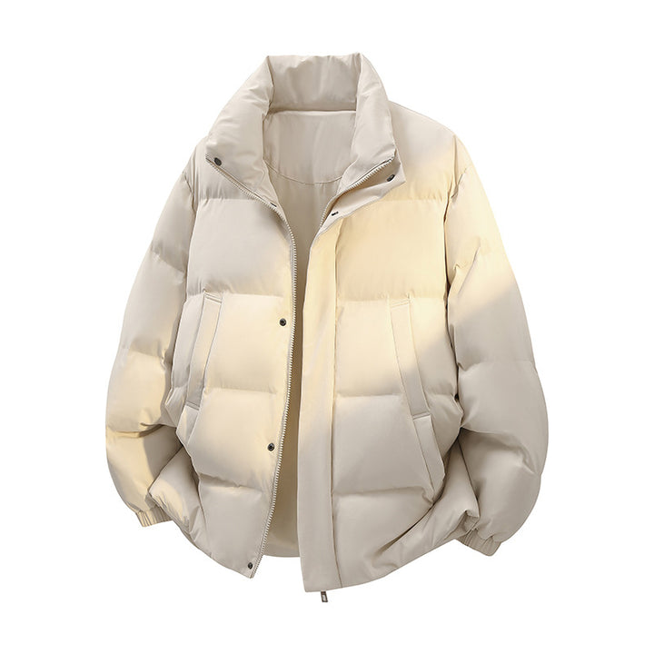 Men's Short Cut Oversized Puffer with Stand-Up Collar, Snap Placket and Concealed Zipper Mune Fashion